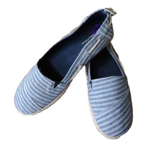 Nautica Toggle‎ Back Rudder Navy Triple Stripe Espadrille Flats Size 8.5 - Picture 1 of 11